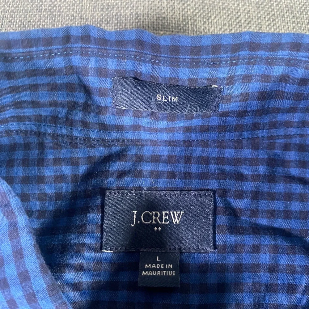 J.Crew Mens Slim Fit Button Down Shirt Blue Gingham Check Long Sleeve L